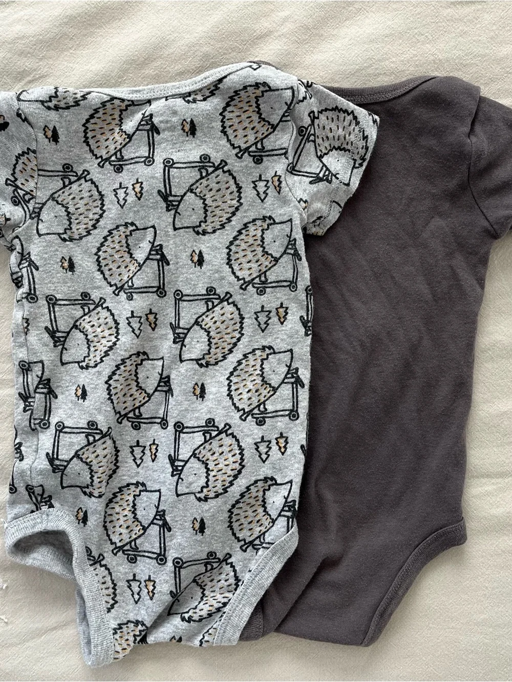 Gerber Dark Gray and Light Gray Hedgehog & Squirrel One-Piece Bodysuit Set